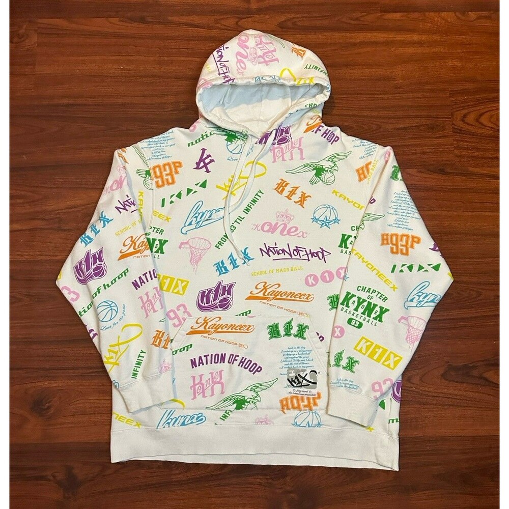 Vintage 90s Rare K1X Basketball Hoop Nation 93 Hoodie White AOP Colorful XL Mens